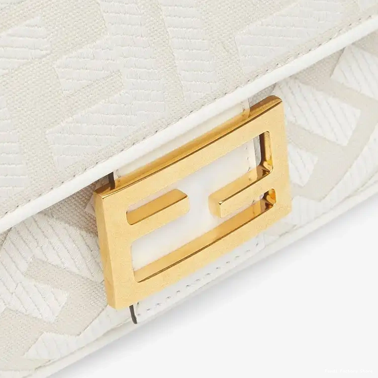 Cheap In Canvas Baguette Motif White with Fendi Medium FF Laser Cut Bag Strap 0506